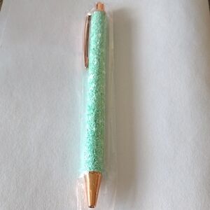 New Sparkling Elegant Mint Green and Gold Textured Ballpoint Pen - Black Ink